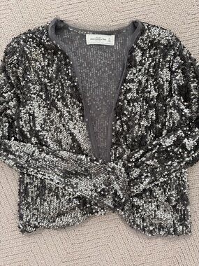 Abercrombie & Fitch Gray Silver Sequin Cardigan